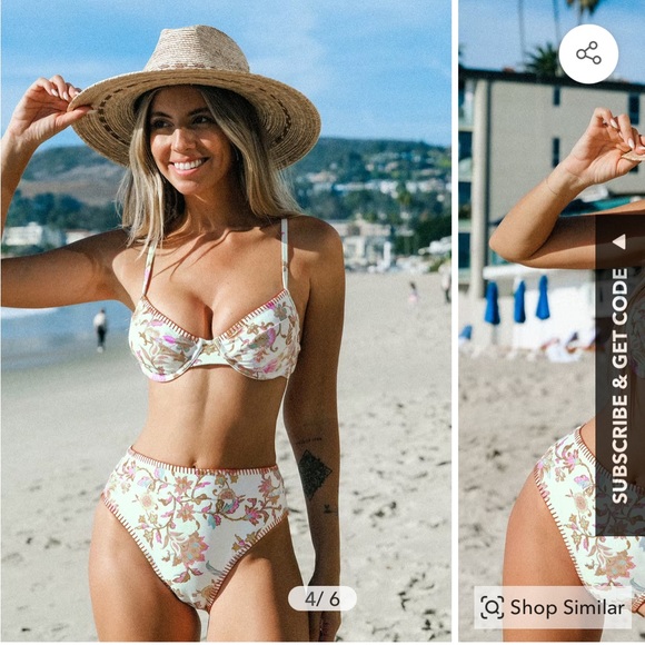 Cupshe Dreamy Garden Sweetheart Bikini Top & High-Rise Bottoms Set NWT Size L - Picture 2 of 11